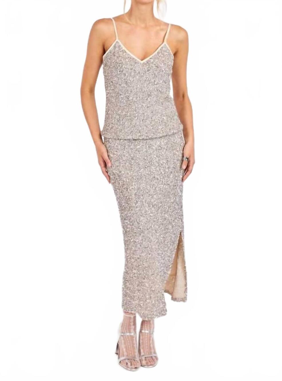 NEW SADIE & SAGE luster sequin maxi skirt in silver